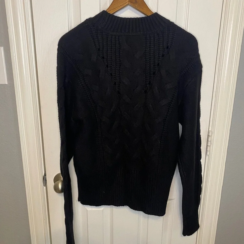 White House Black Market Black Cable Knit Mock Neck Sweater Wool Cashmere XL